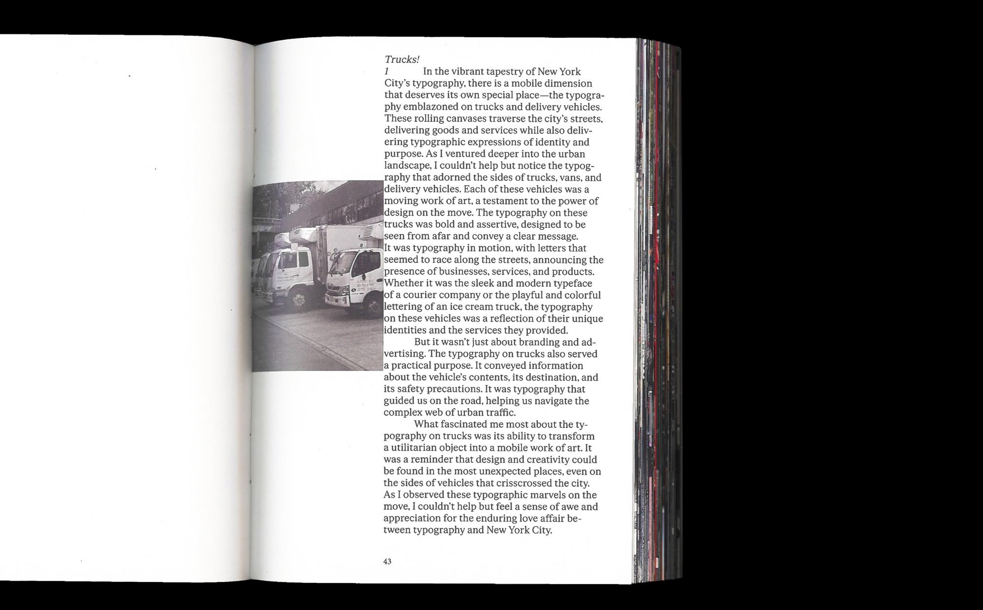 Trucks! book spread, opening essay