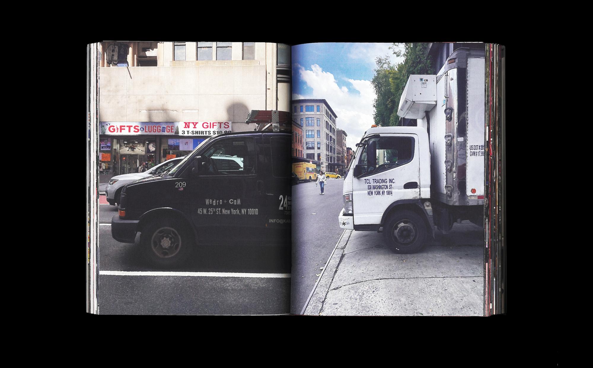 Delivery van and truck on a NYC street
